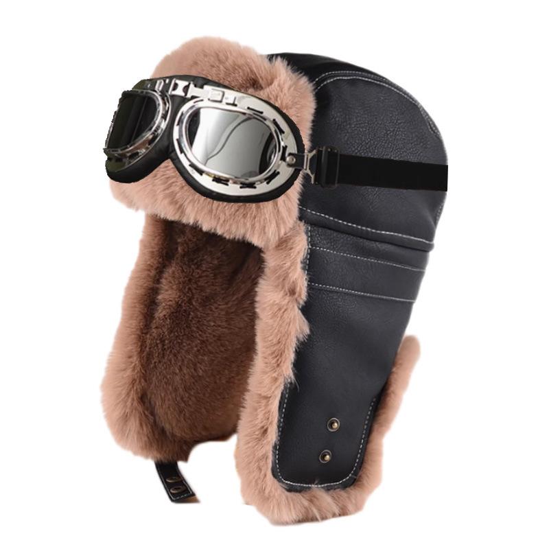 Winter Lei Feng hat men's and women's outdoor skiing fleece thermal goggles thermal hat windproof leather cycling hat