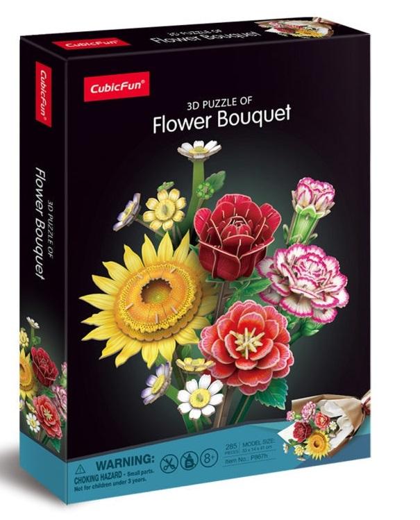 Puzzle 3d duży bukiet różnych kwiatów róża cubic fun 285 elementów p867h