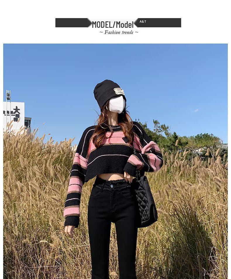 Women's High-Waisted Slimming Black Micro Flare Jeans with Raw Edge - Autumn 2024 Collection