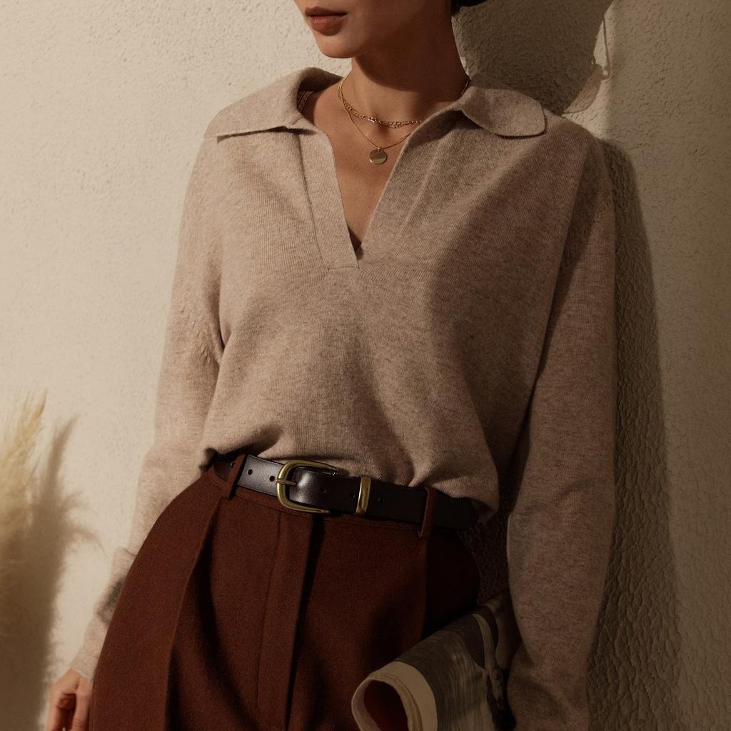 GMXIA Women's Polo Collar Jumper Autumn and Winter Casual Versatile Lapel Knit Pullover Jumper