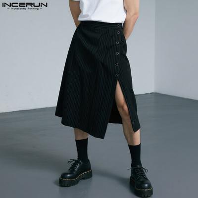 Herren Hohe Taille Knopf Lange Röcke Lässig A-Linie Schlitze Kilt