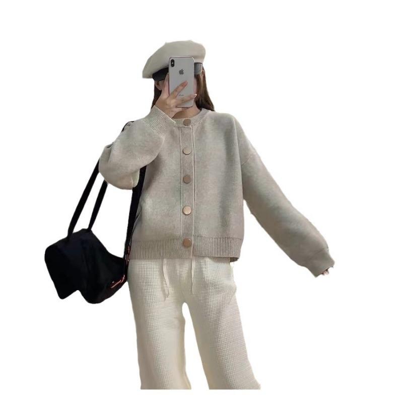 New Simple Round Neck Single-breasted, Knitted Cardigan for Women, Loose Soft Waxy, Knitted Long-sleeved Top and Coat.