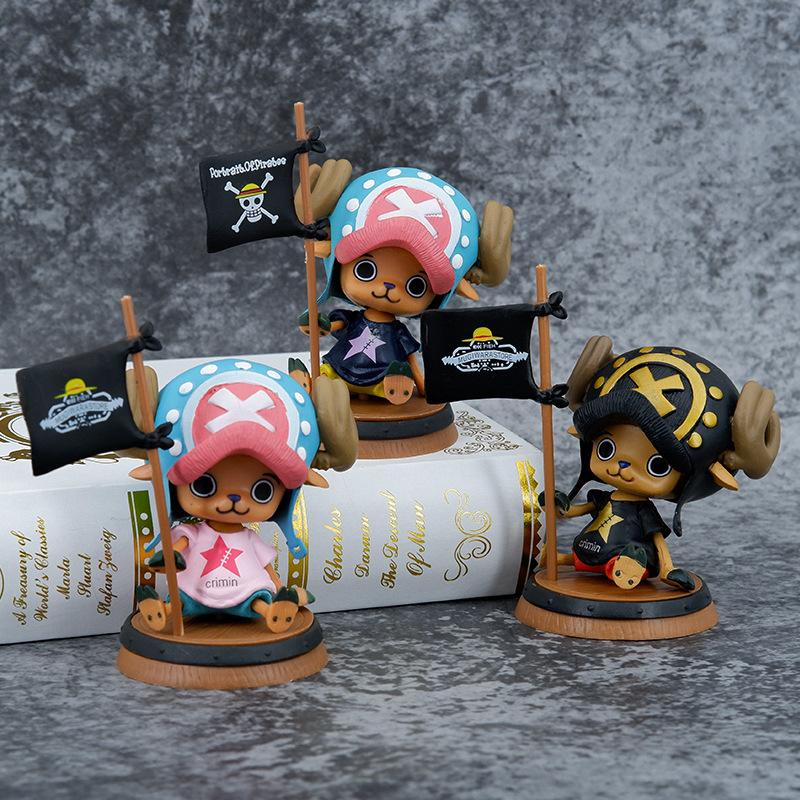 9cm One Piece Figure Anime Chopper With Flag Action Figurine Doll Model Toys PVC Statue Collection Car Decoration Children Gifts