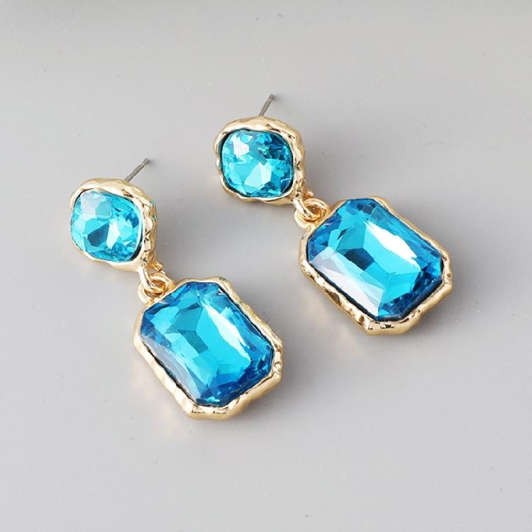 Contemporary Square Shape Earrings Crystals Accent Metal Everyday Elegant for Parties and Professional Settings