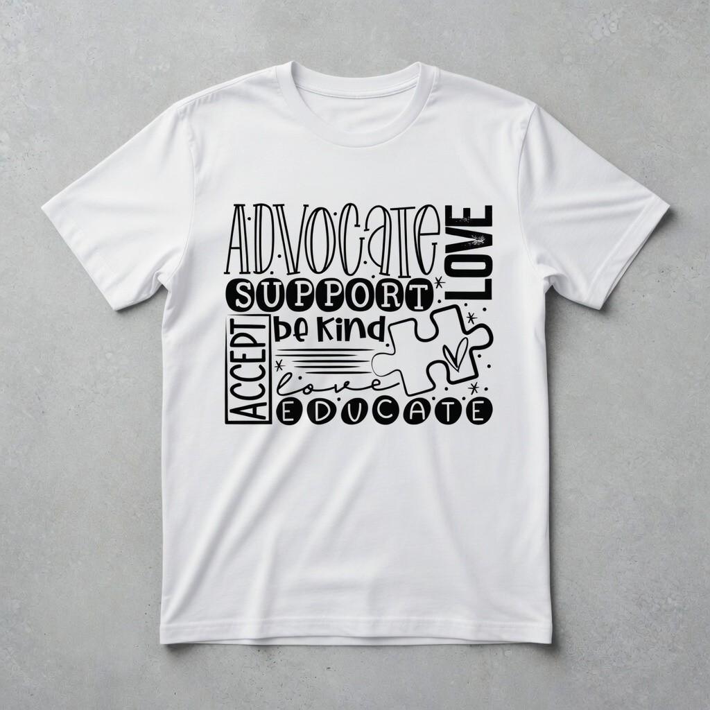 Autism Awareness Advocate Support Love Accept Be Kind Educate T-Shirt L