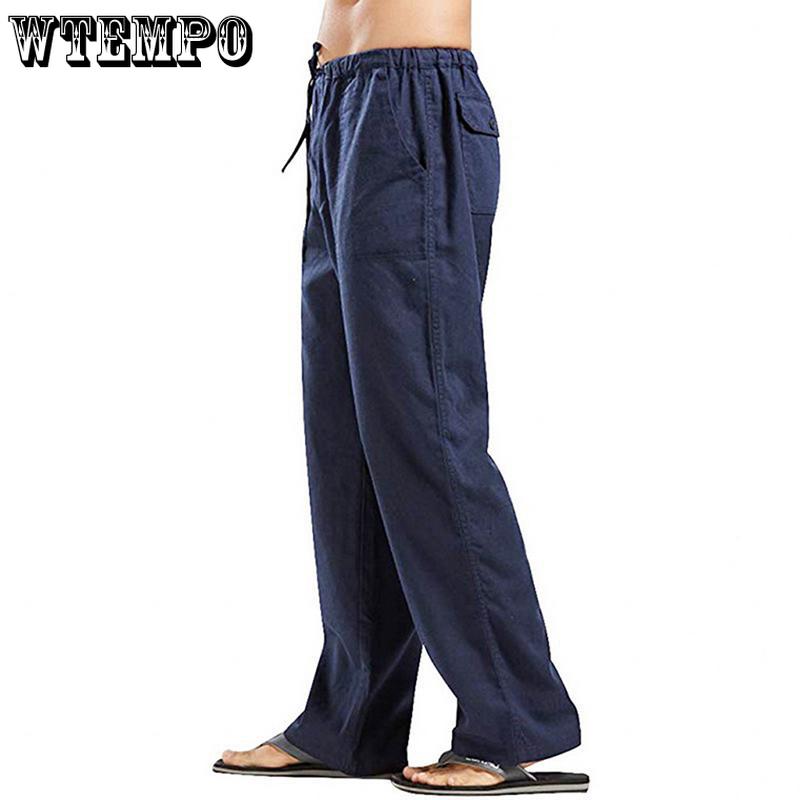 Men's Autumn Streetwear Elastic Waists Trousers Loose Pants Straight Party Pants Linen Plus Size