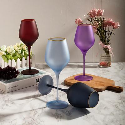 380/420ml Frosted Wine Glasses Crystal Glass Goblet Cup with Golden Edge Light Luxury Lead-Free Color Nordic New Champagne Glass