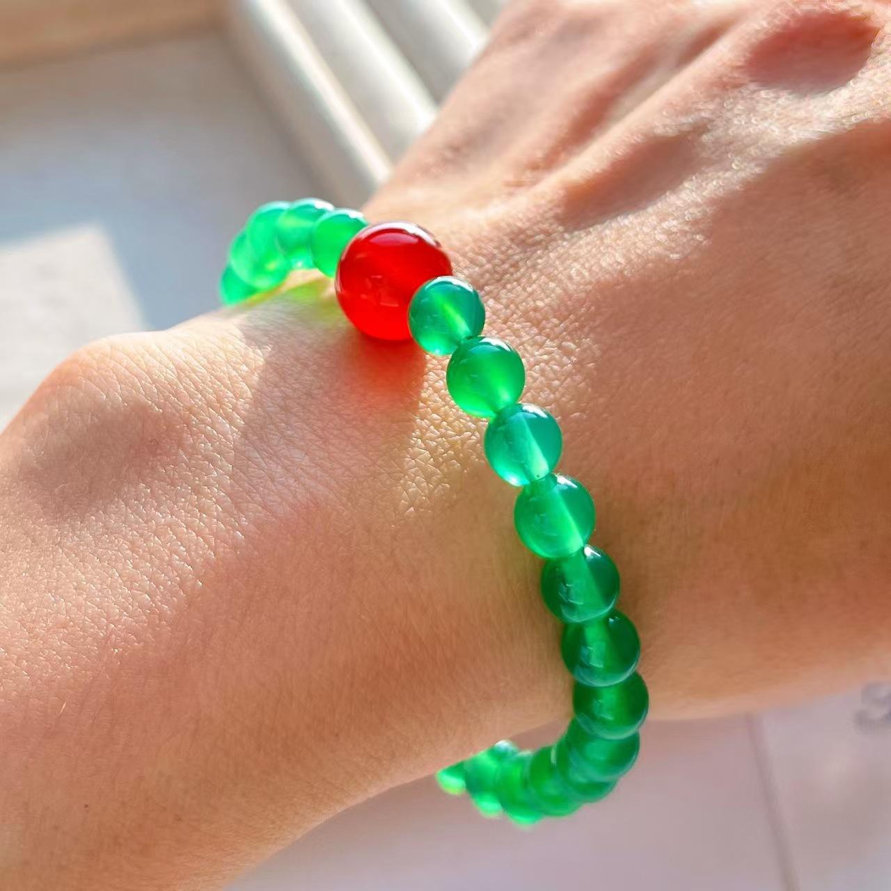 6Mm Vintage Vitreous Emperor Green Chalcedony Agate Bracelet Bracelet