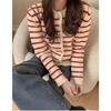Striped jacket women's new loose casual lazy wind crew neck knitted sweater long sleeve cardigan sweater women