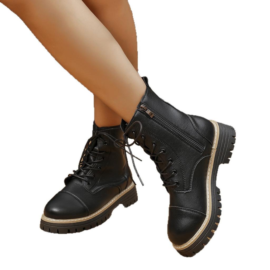 New Platform Mid-leg Boots Fall/Winter 2025 Casual British Style Side Zipper Martin Boots Women's Black