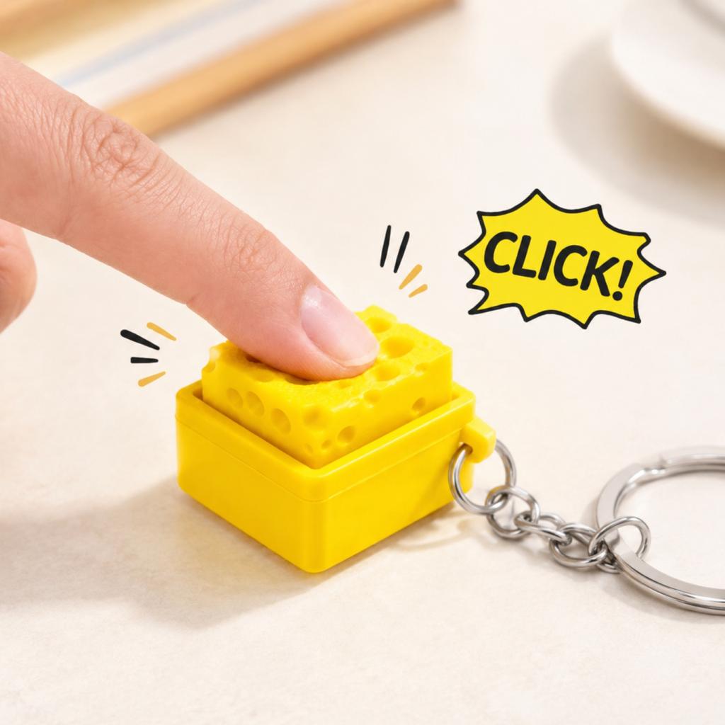 Cheese Shaped Push Button Keychain Toy Stress Relief Key Ring Fidget Sensory Small Portable Key Holder Accessory for Everyday Use