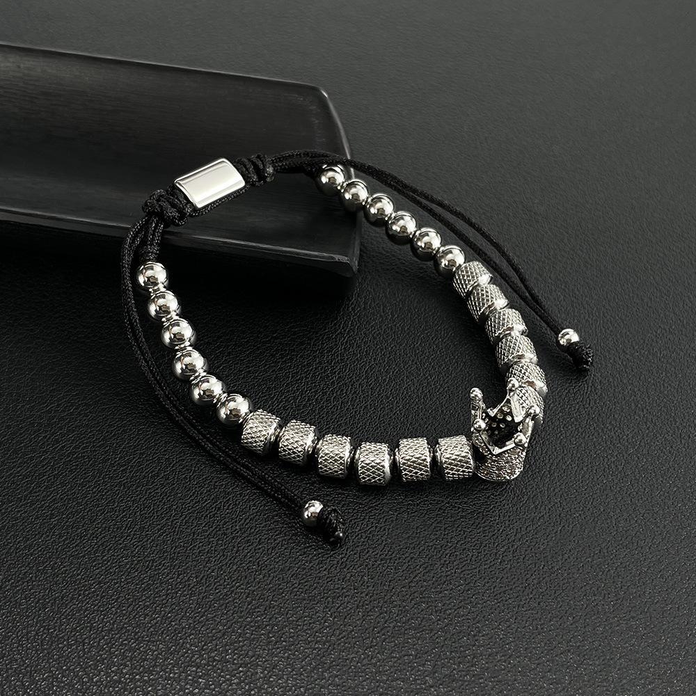 European & American Fashion Micro-inlaid Zircon Crown Bracelet - Simple Niche Beaded Stainless Steel Jewelry