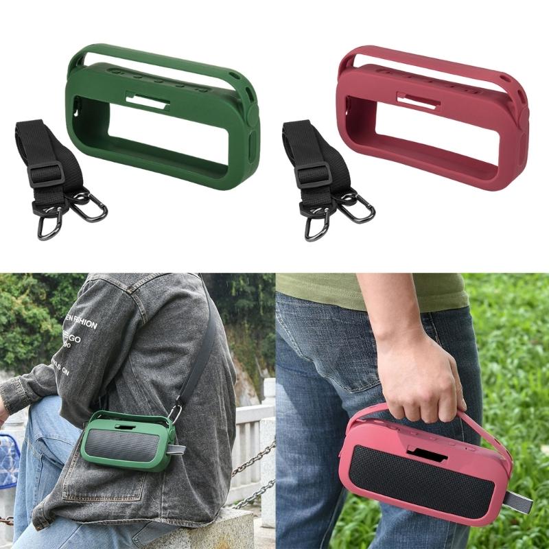 Soft Silicone Case for Bluetooth-compatible Speaker Travel Carry Protective with Shoulder Strap Protective Skin