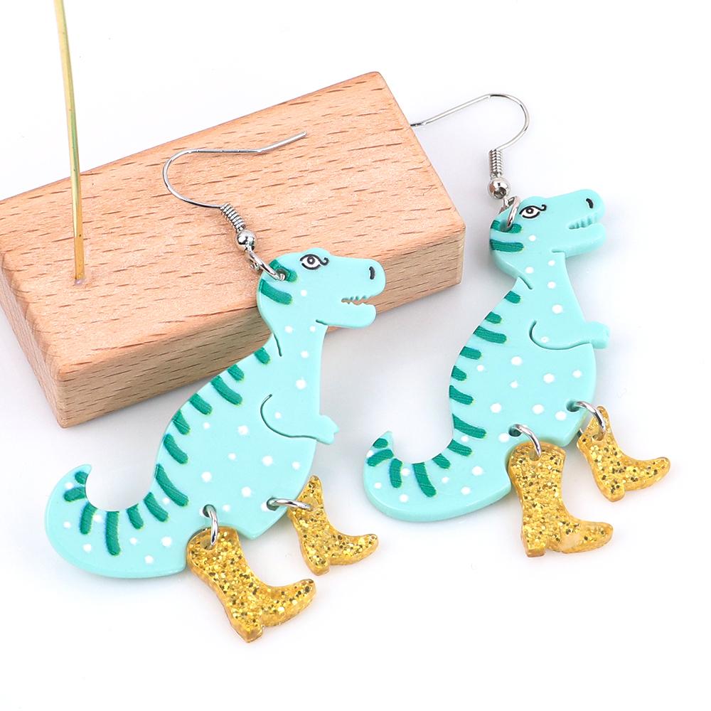Cute Cartoon Dinosaur with Boots Acrylic Drop Earrings for Women Funny Tyrannosaurus In High Heels Dangle Earring 2026 Jewelry