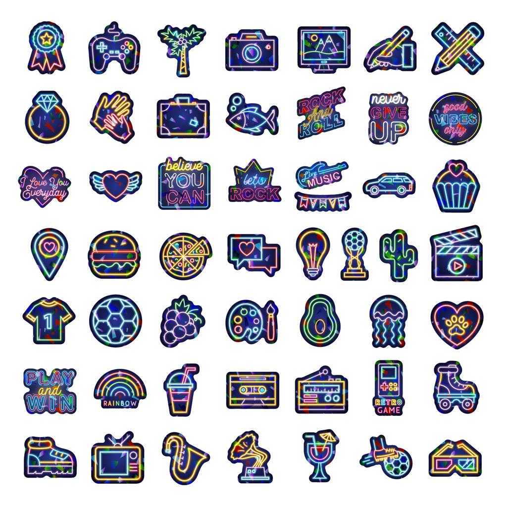 Laser Neon Stickers 100 Outdoor Water Cup Computer DIY Trendy Decoration Creative Waterproof Neon Stickers