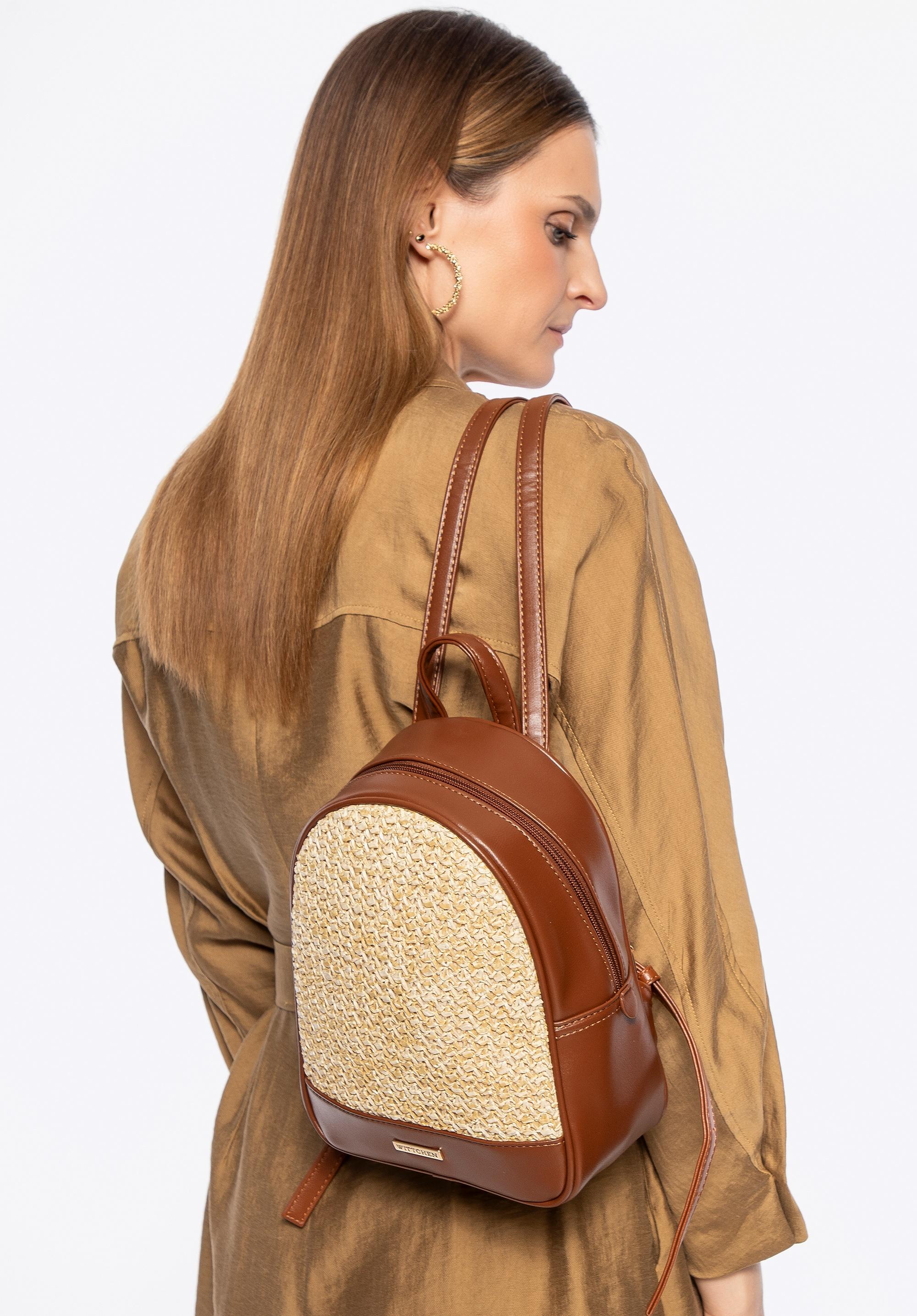 Super Merchant Wittchen Damesrugzak Met Vlechtwerk, Bruin En Beige, Bruin En Beige, Eco-Leer