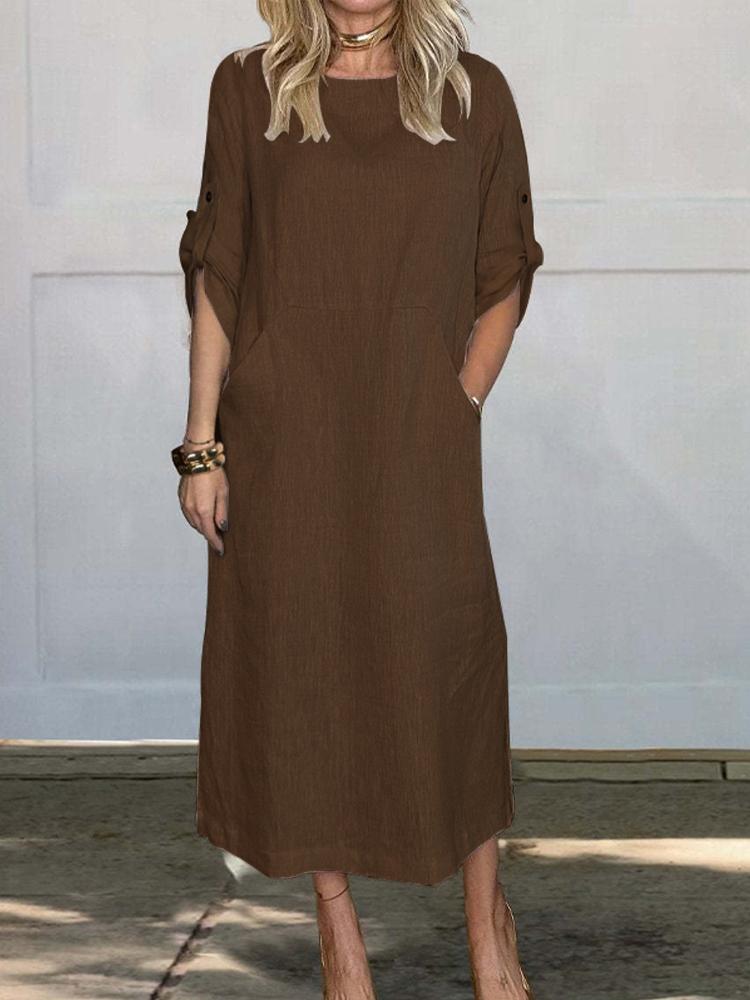 

New Solid Cotton Women s Dress Autumn Winter Amercian Vintage Loose Streetwear Clothes Casual Design High Street Long Dresses 3XL кавовий