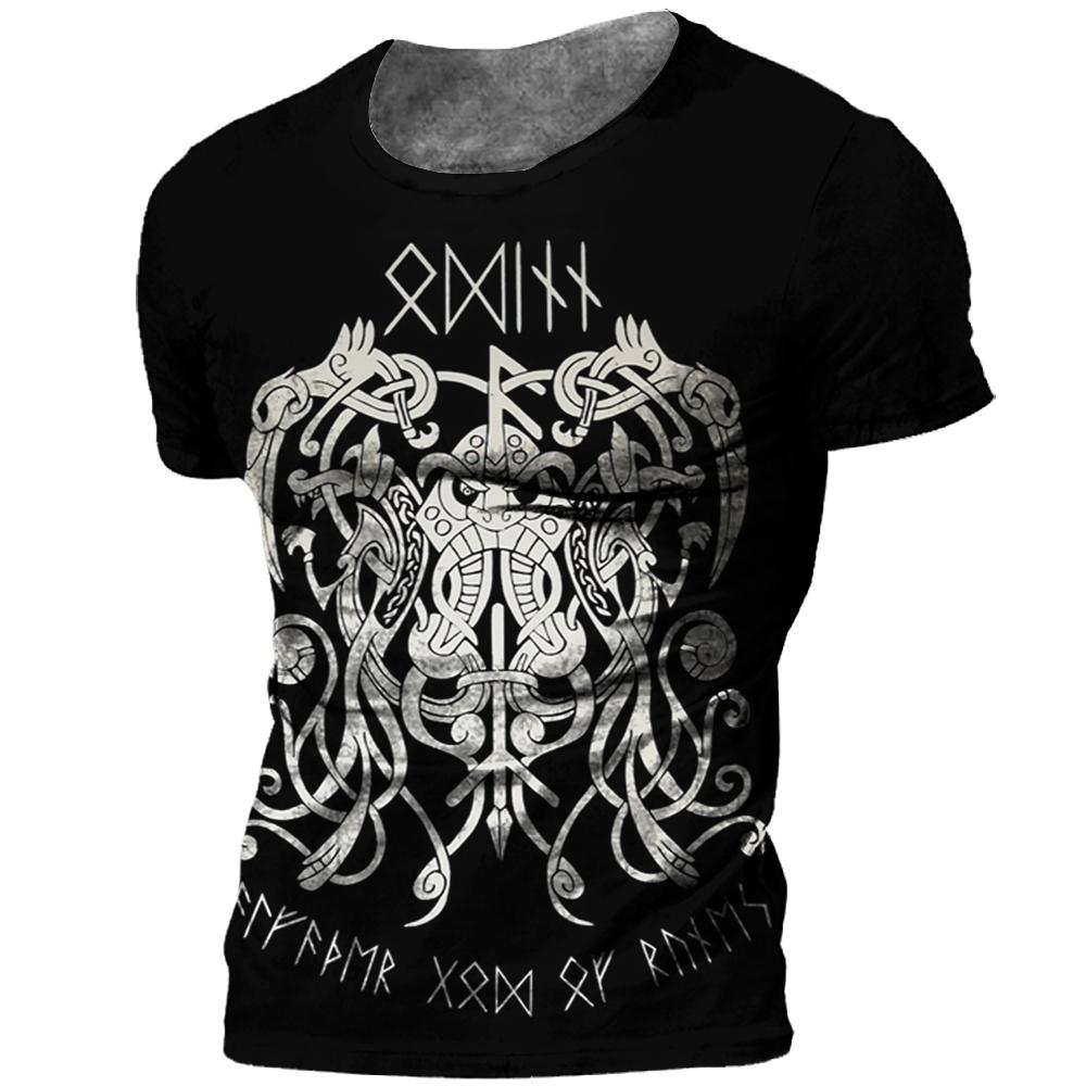 Vintage Viking Tattoo 3D Print Pánske tričko Letné Viking Odin Crew Výstrih Voľný Krátky rukáv Ležérne Topy Tričká Tričká nadmernej veľkosti