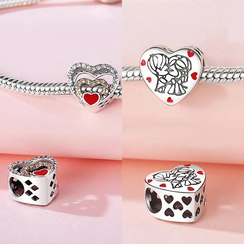 Authentic Charm Bead Charms Copper Love You Heart Pendant Bead Charms Compatible With Bracelets Bead Charms for Women Do It Yourself Jewellery Making