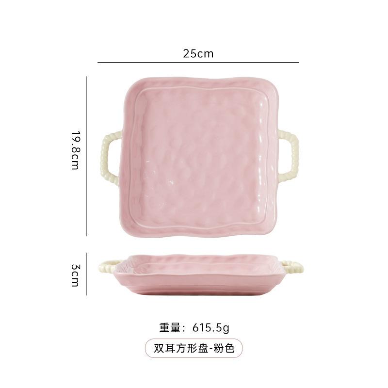 Ins Color Matching Advanced Sense Ceramic Handle Bowl Baking Bowl Atmosphere High Value Instant Noodle Bowl Salad Fruit Yogurt Bowl