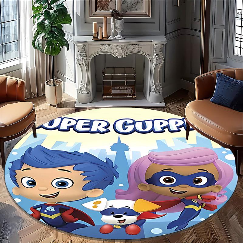 1pc Bubble Guppies Print Round Carpet Chair Round Carpet Suitable for Bedroom Living Room Home Decorative Carpet