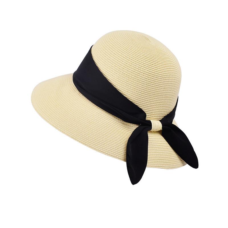 Paper Straw Wide Brim Sun Hat With French Silk Ribbon For Beach And Casual Summer Wear
