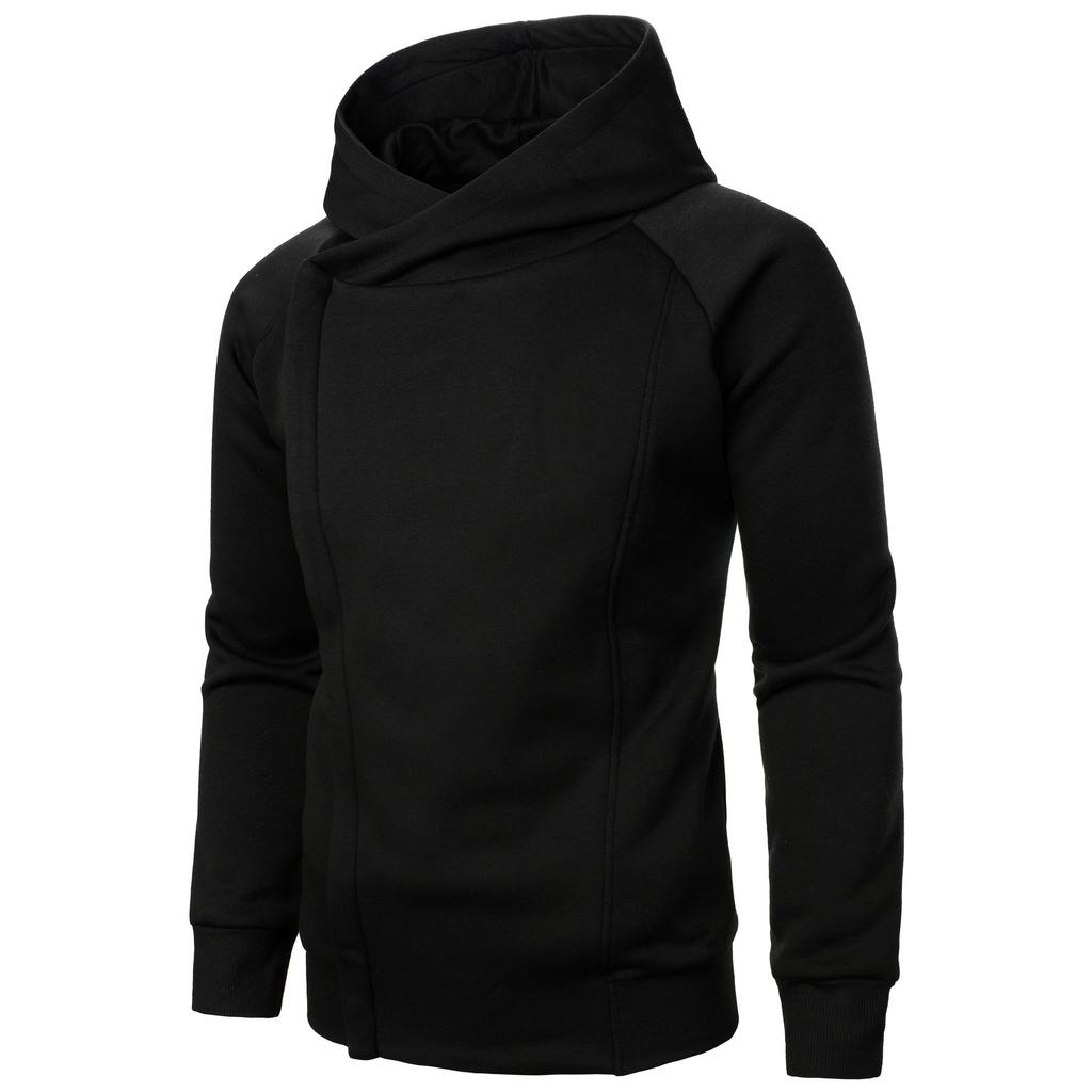 Autumn Winter New Men's Solid Hooded Long Sleeve Side Oblique Zipper Design Fashion Sports Hoodies Yasheng