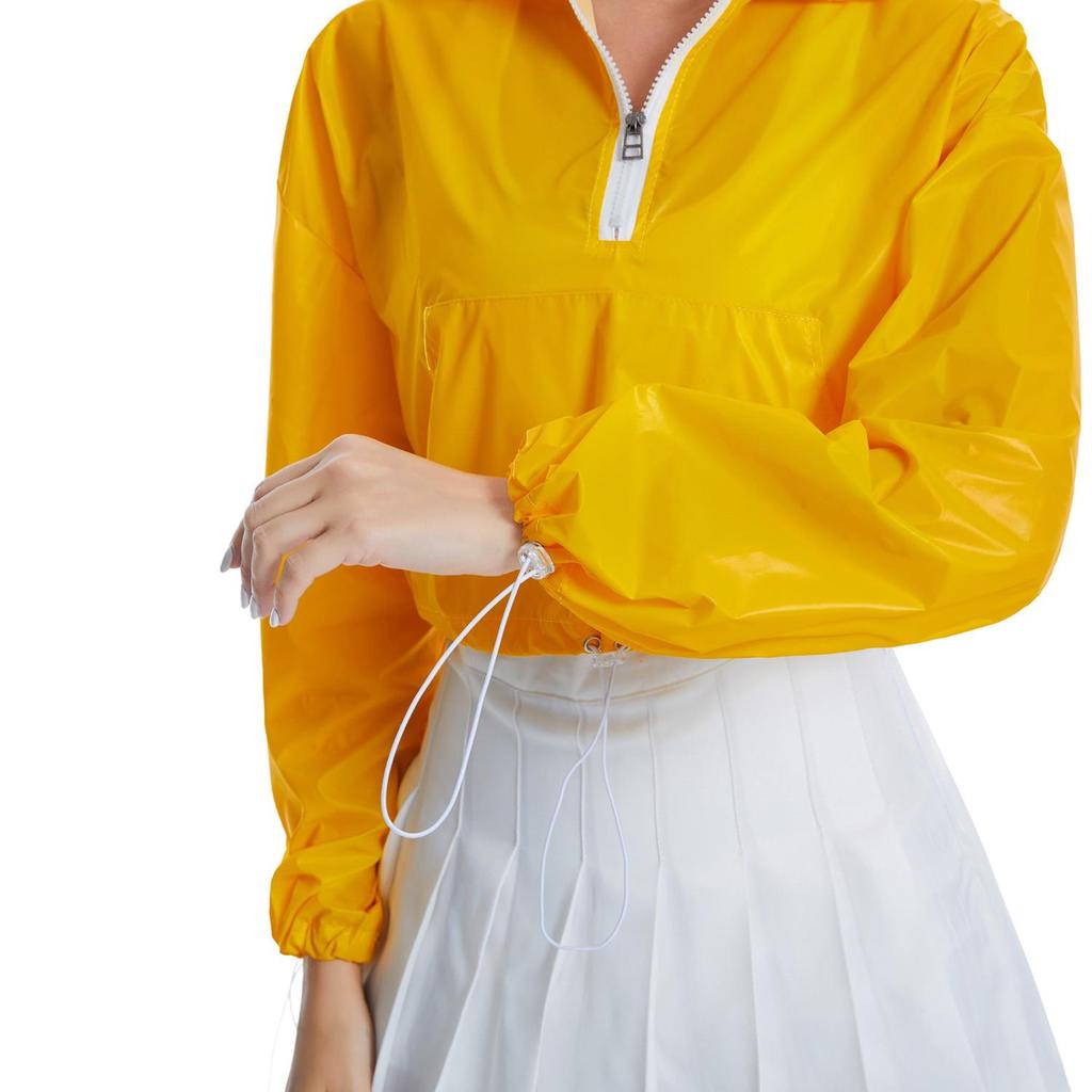 Spring & Autumn Iridescent Yellow Pink Women's Half-Zip Loose Hoodie Jacket