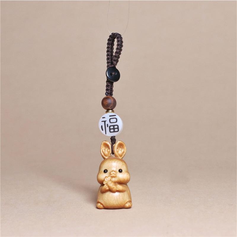 Thuja Twelve Zodiac Carving Wooden Pendant Chinese Zodiac Wood Carving Figurines Bag Decoration Gifts for Family Couple