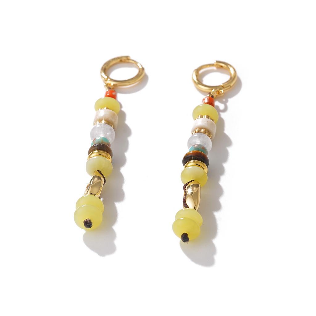 European and American colored natural stone Bohemian style does not fade earrings, vacation travel bracelets, fringed beaded earrings, women