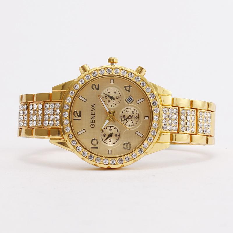 Moda Diamante Genebra Três Olhos Seis Ponteiros Calendário Relógio Feminino Relógio Feminino Relógio Feminino de Quartzo