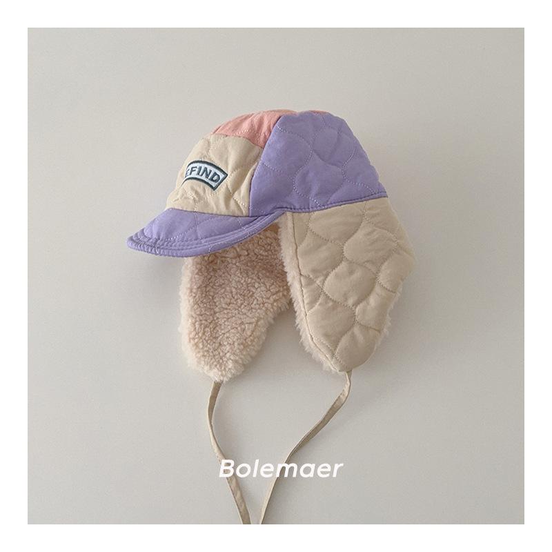 Winter Warms Kids Hats Color Blocked Children s Wool Ear Protection Hat for Boys Girls Caps Baby Travel Warm Lamb Wool Hat 49-52CM