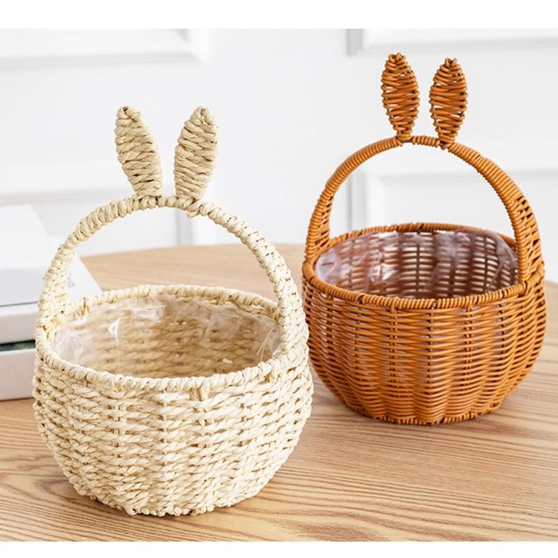 Durable Handmade Basket In Neutral Tone With Fun Rabbits Ear Detail Perfect For Fashion Home Decorations