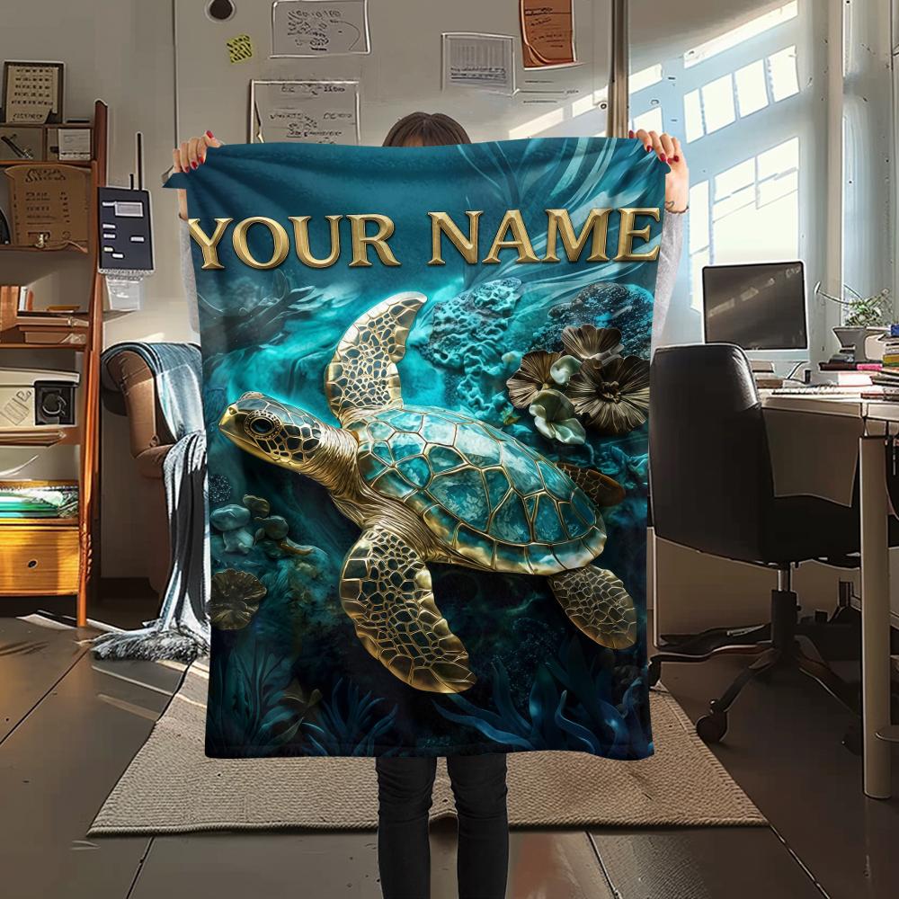 1PC Custom Name Golden Sea Adventure Patterned Flannel Blanket Suitable For All Seasons for Home Decor Warmth and Comfort Gifts Holiday Present_lx