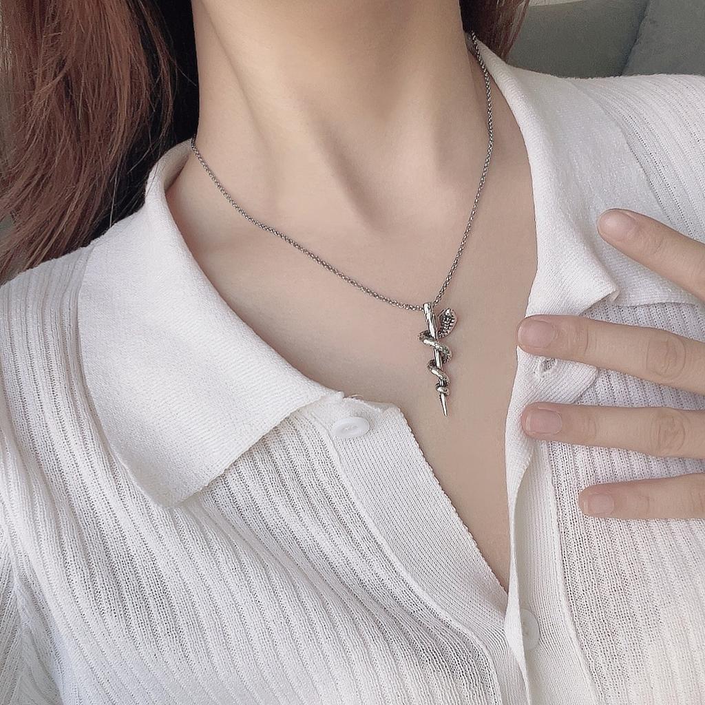 Cobra Vintage Thai Silver Scepter Necklace Female Hip Hop Personality Harry Potter Same Necklace