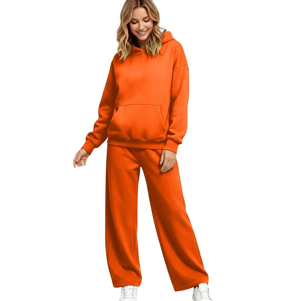 Women's Lined Drop Shoulder Top and Wide Leg Pants 2 Piece Set Color Loose Fit Casual Fall Winter Outfit