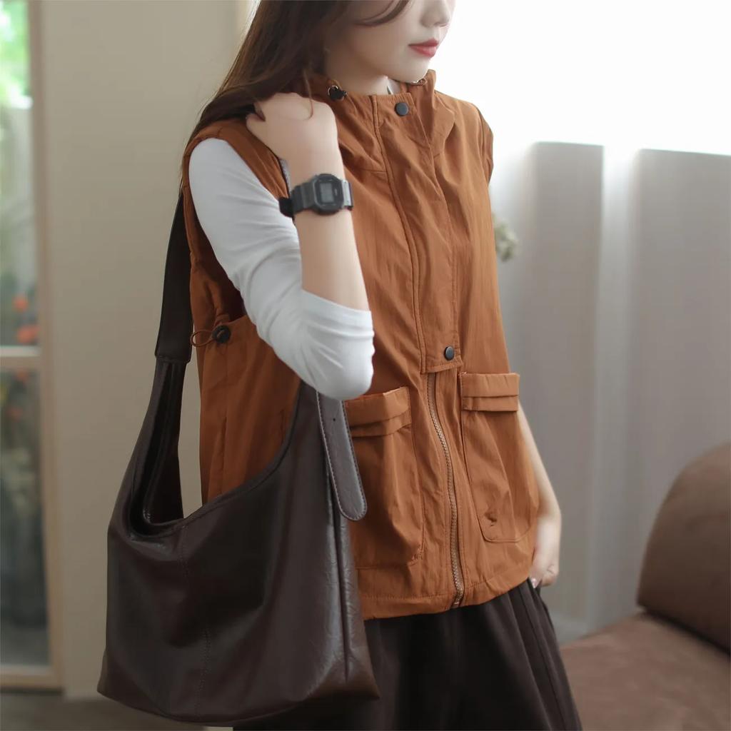 Hooded Women's Vest Spring and Autumn Jacket Women's Casual Tooling Loose Retro Vest Waistcoat