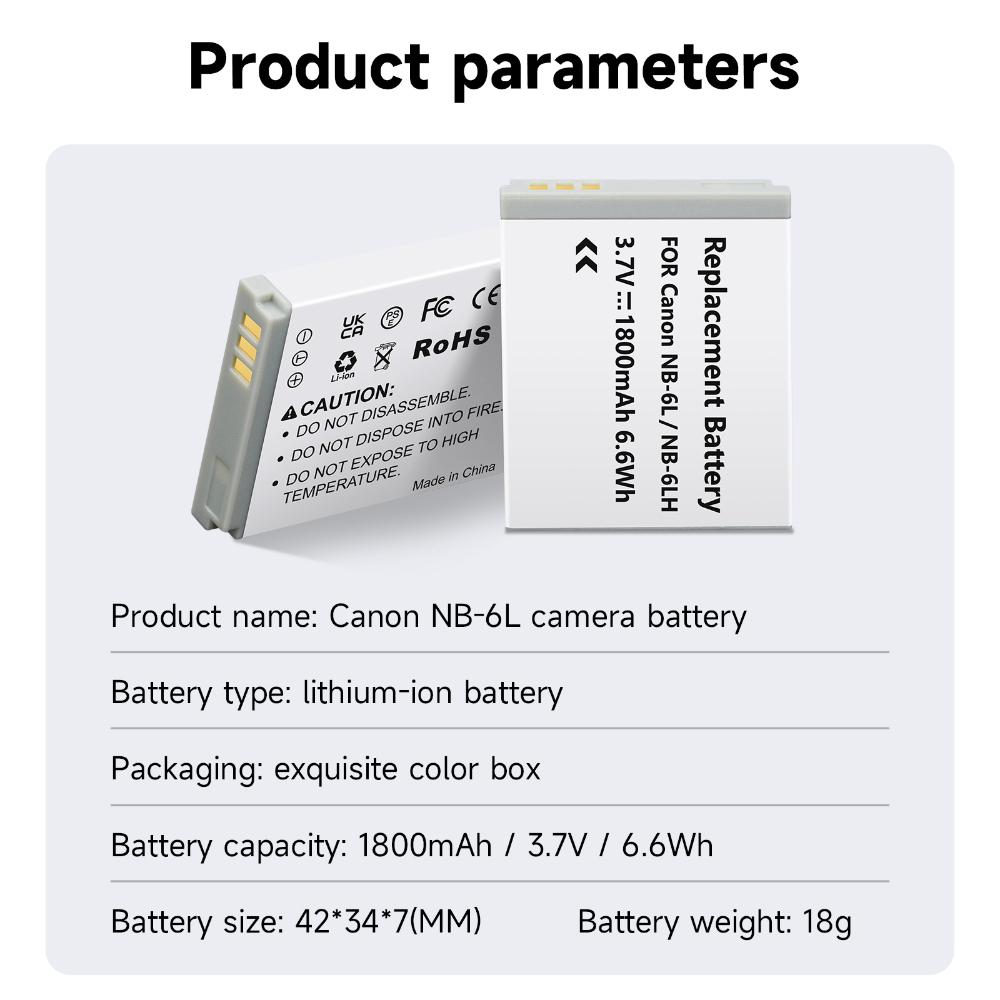 1800mAh NB-6L NB6LH Kameraakku NB6L NB-6LH Akku für Canon PowerShot D30 D10 S120 S90 SX700HS SX280HS IXUS210 SD35001S