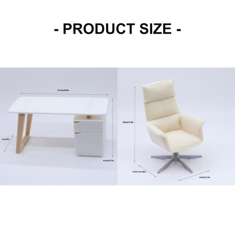 Detailed Mini Office Furniture Set For 1/12 Dollhouses Scene Including Desk And Chair Premium Plastic Materials