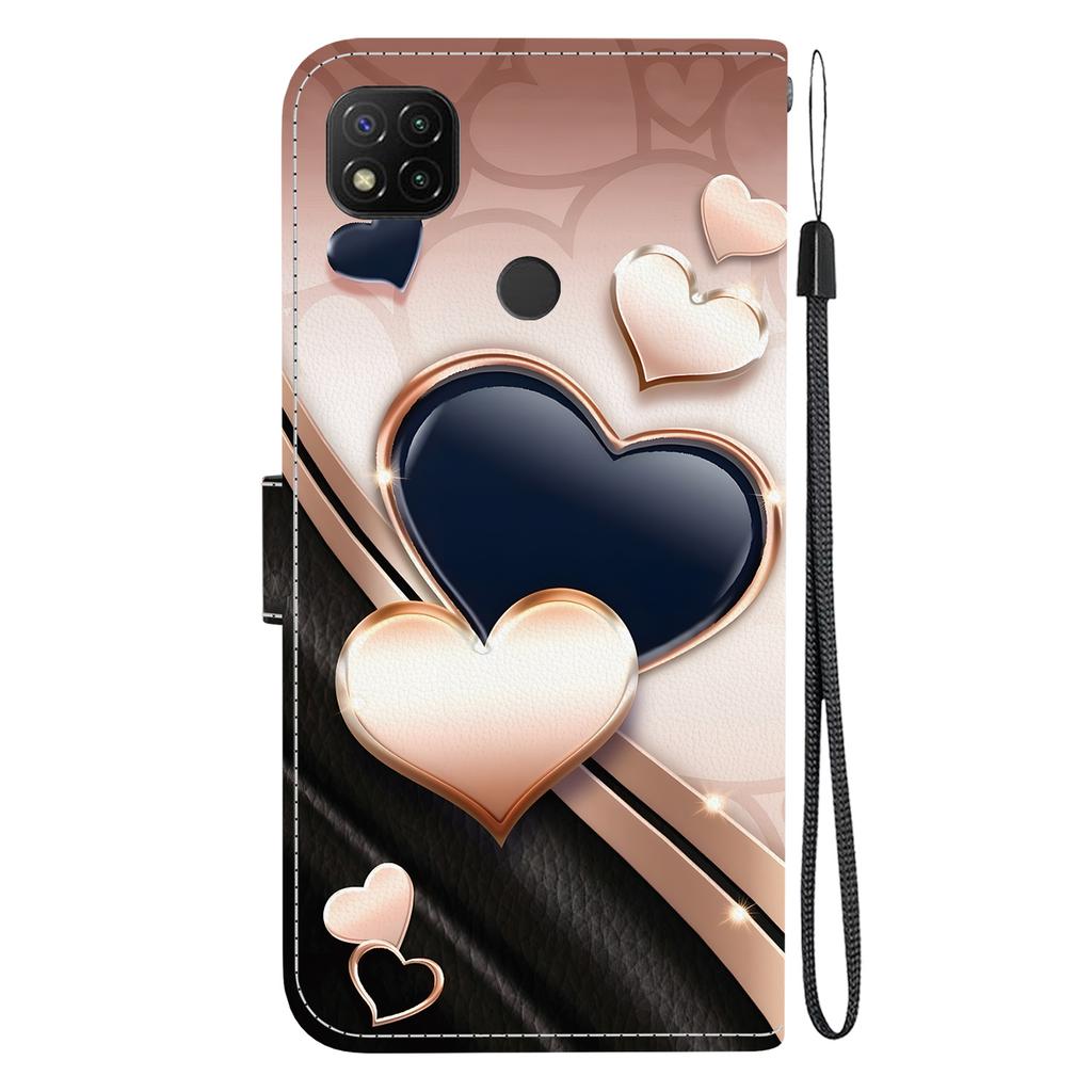 Handgefertigte PU-Leder-Klapphülle für Redmi 9C / Redmi 9 Activ / Xiaomi Poco C31 Rutschfeste Stoßfeste Hülle mit Handschlaufe & Herz/Rose Katze Designs