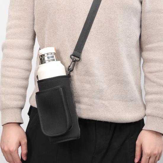 Magnetic Water Bottle Holder Bag with Phone Pocket Towel Buckle Gym Bottle Carrier Pouch Sleeve for Men