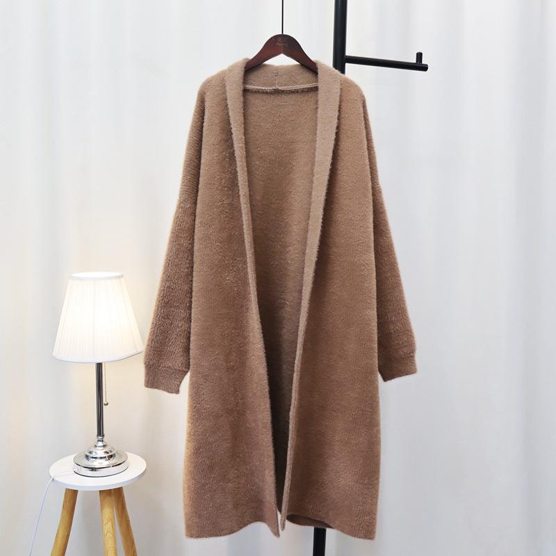 Imitation mink velvet knitted cardigan women's autumn and winter new medium and long temperament loose lazy wind sweater jacket