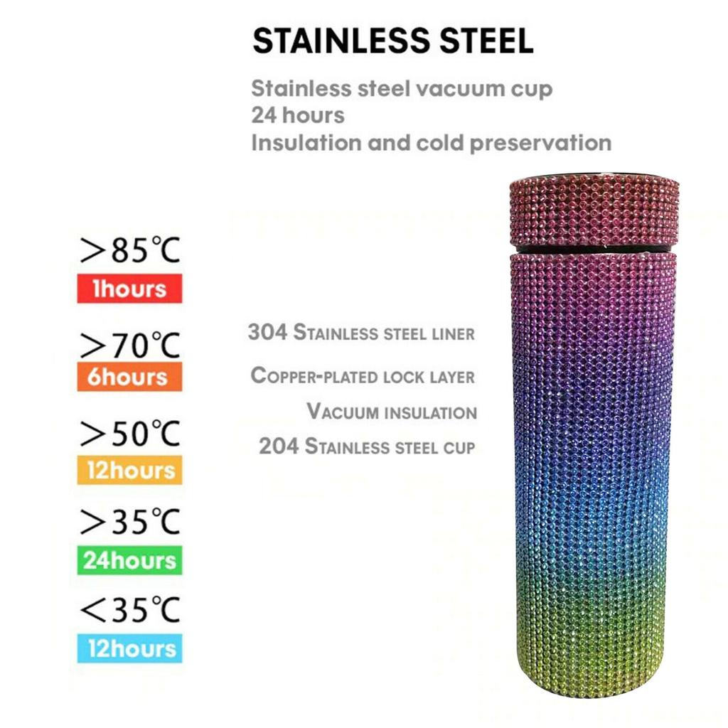 Diamond Thermo Bottle 500ml Water Bottle Stainless Steel Smart Vacuum Flask 1x