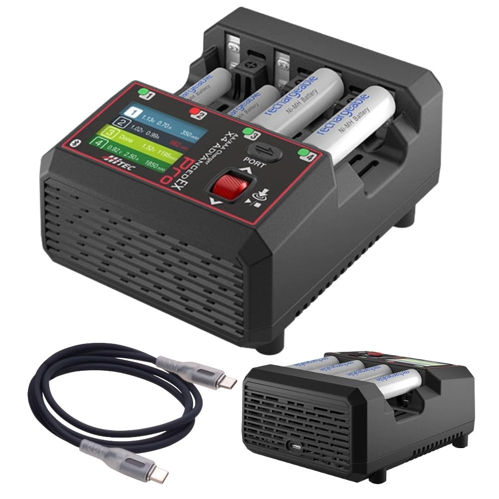 Charger X4 with Advance EX PRO Cable Set for and AAA Fast and High PD Easy Official Japanese Product Hi-Tec AA/AAA (44360-C) AA, AAA, Batteries,