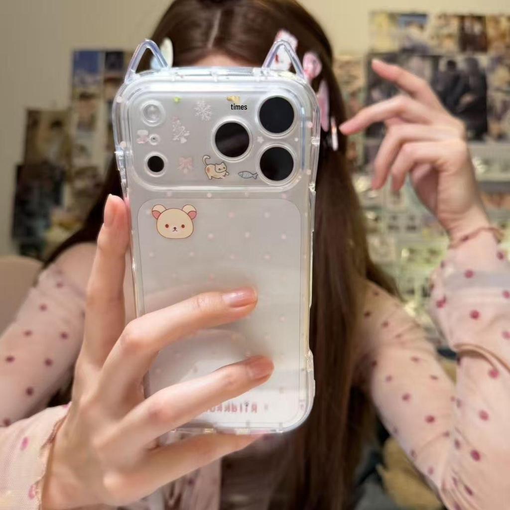 Funda Suave de Osito Lindo para iPhone 17 Pro Max con Recortes Precisos y Diseño de Orejas de Gato