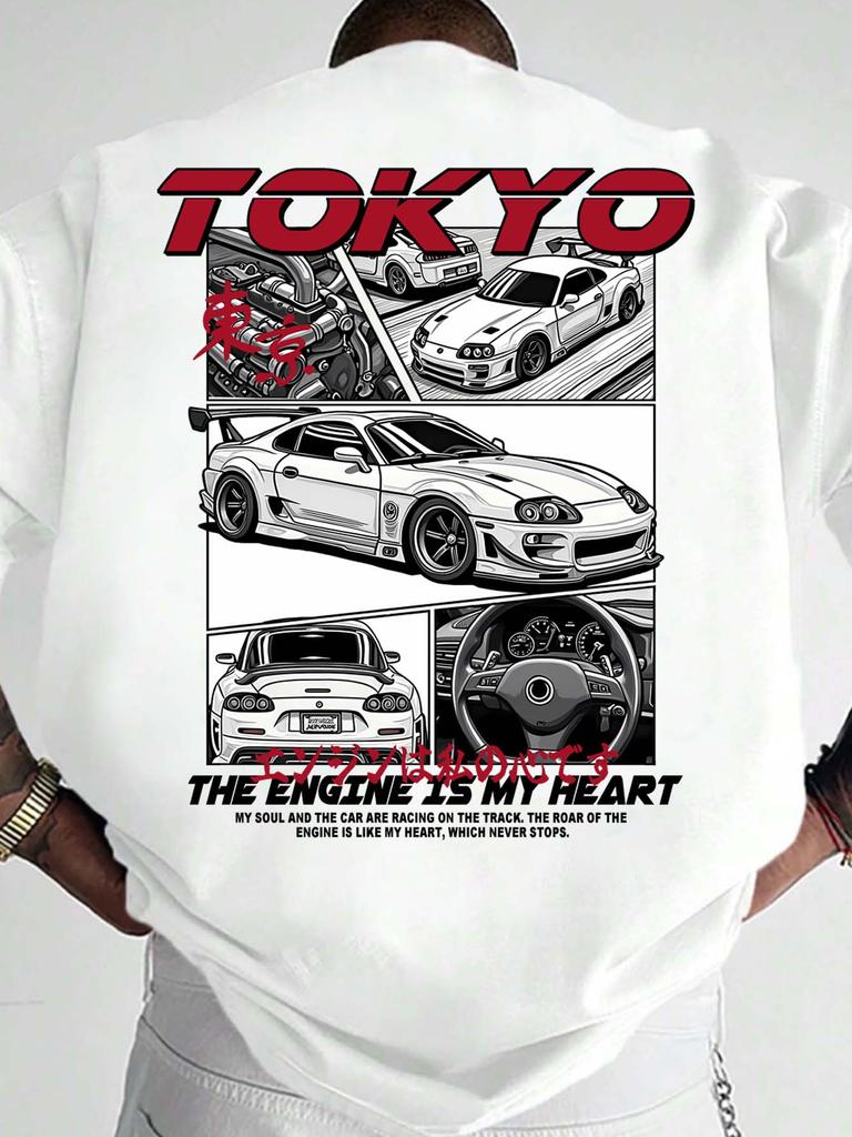 Summer Tokyo Racing Theme Pattern Unisex Tshirt Loose and Comfortable Fit Trendy and Fashionable Suitable for Daily Outings