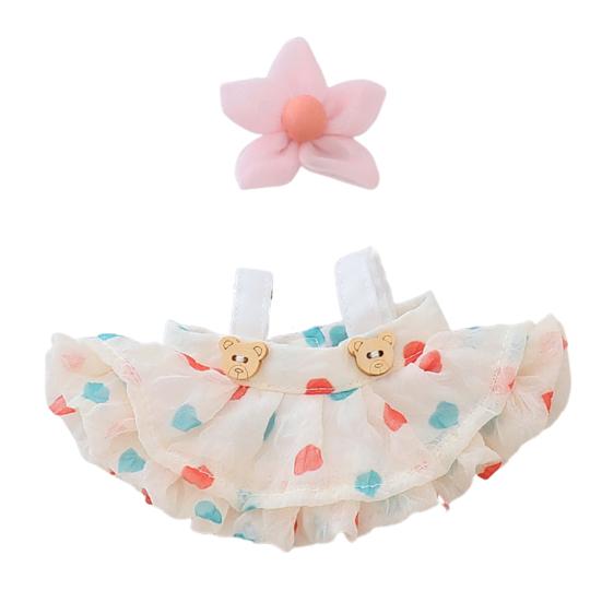 Doll Clothes for 17cm La Bubu 2-Piece Set Hair Clip Floral Dress Outfit Floral Hairpin Doll Accessory