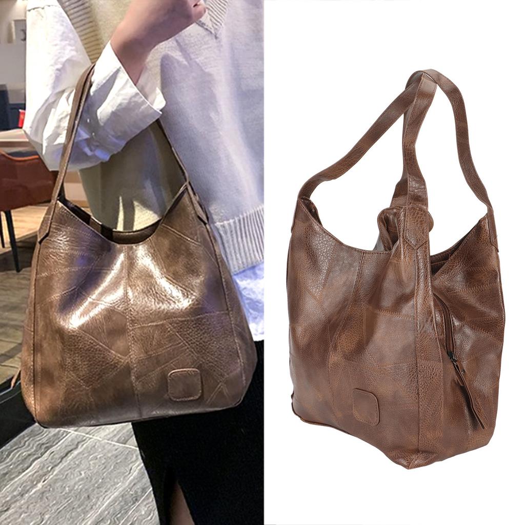Women Shouder Bag Fashionable Versatile Soft PU Leather Women Large Capacity Handbag Coffee