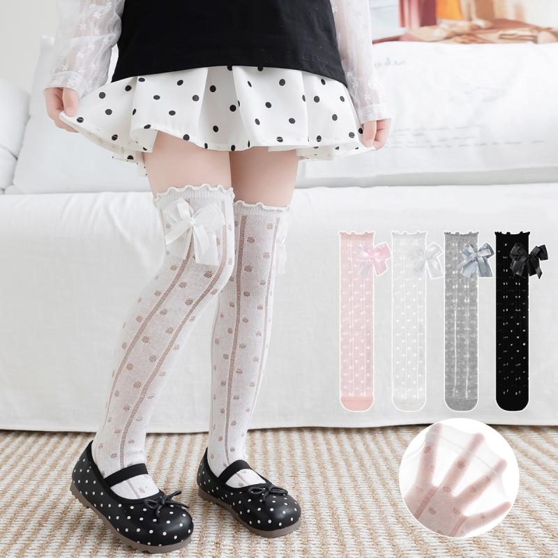 Kids Knee High Socks For Girls Princess Dot Bow Children's Stockings Spring Autumn Student Long Sock 3-8Years