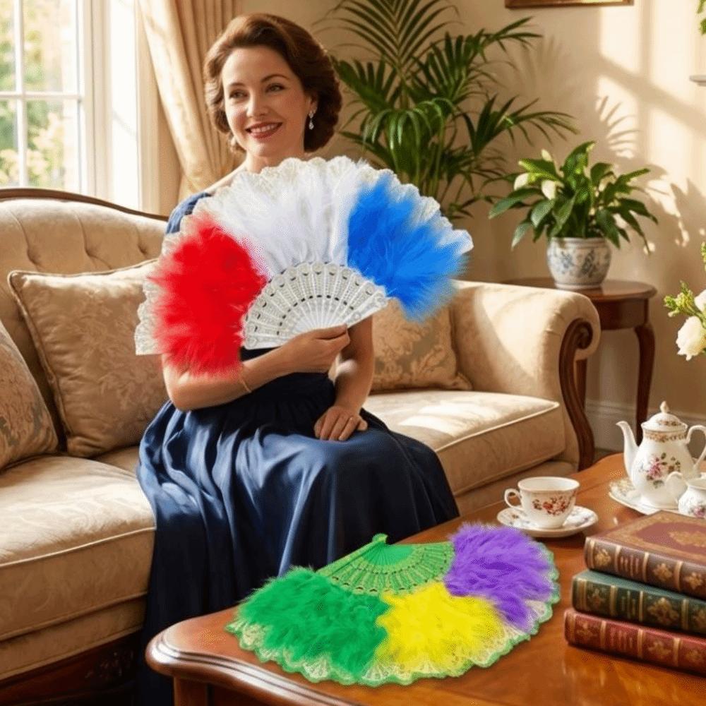 Plastikrahmen Feder Faltfächer Chinesischer Stil Spitze Fächer Tragbar Retro Handfächer Modenschau